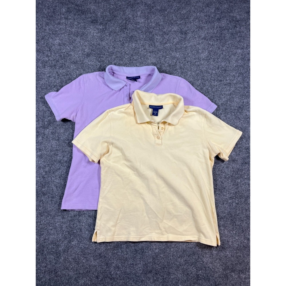Set Of 2 Karen Scott Polo Shirt Womens Medium Multicolor Cotton Side Slit Casual